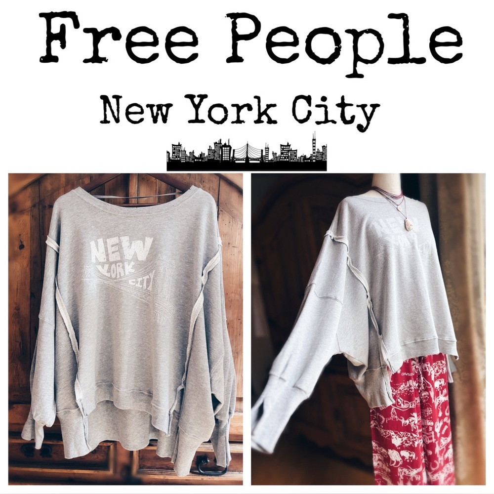 Free People distressed New York City graphic Camden in the color Gray.